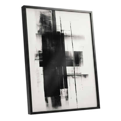Obsidian Framework, black, white abstract wall art shown as a black framed poster wall art print