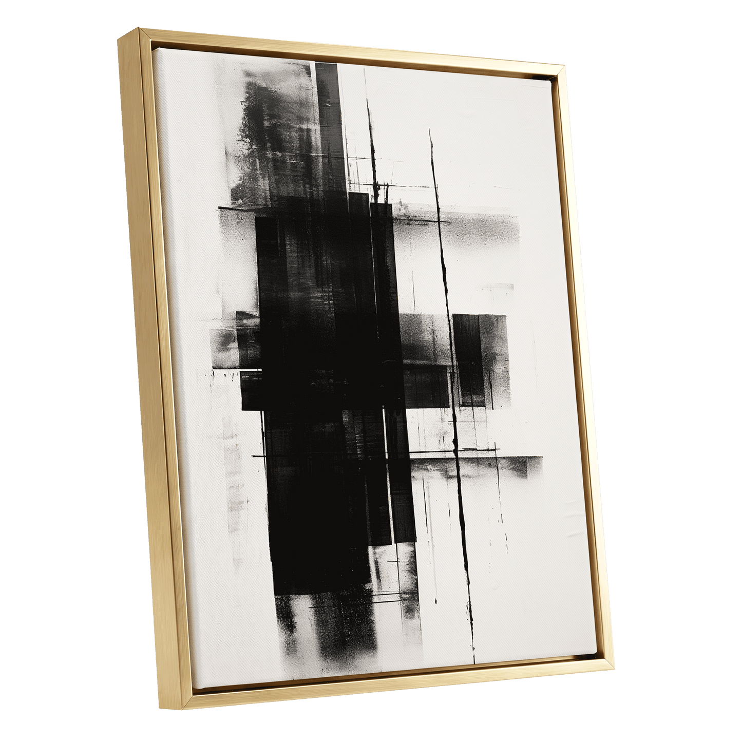 Obsidian Framework, black, white abstract wall art shown as a gold framed canvas wall art
