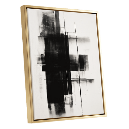Obsidian Framework, black, white abstract wall art shown as a gold framed canvas wall art