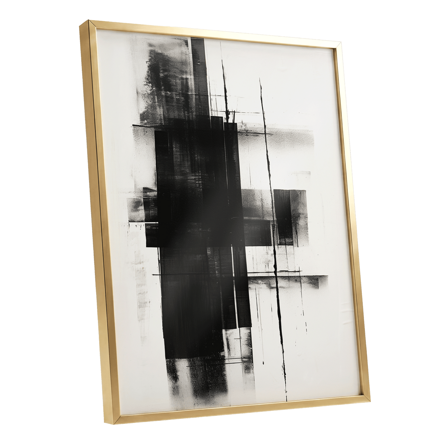 Obsidian Framework, black, white abstract wall art shown as a gold framed poster wall art print