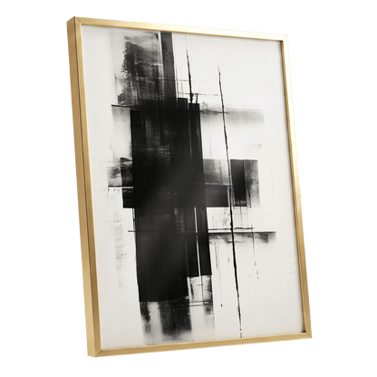 Obsidian Framework, black, white abstract wall art shown as a gold framed poster wall art print