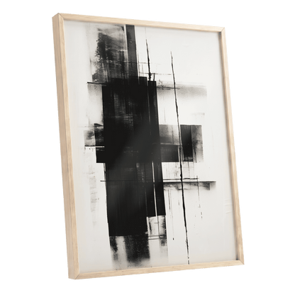 Obsidian Framework, black, white abstract wall art shown as a oak framed poster wall art print