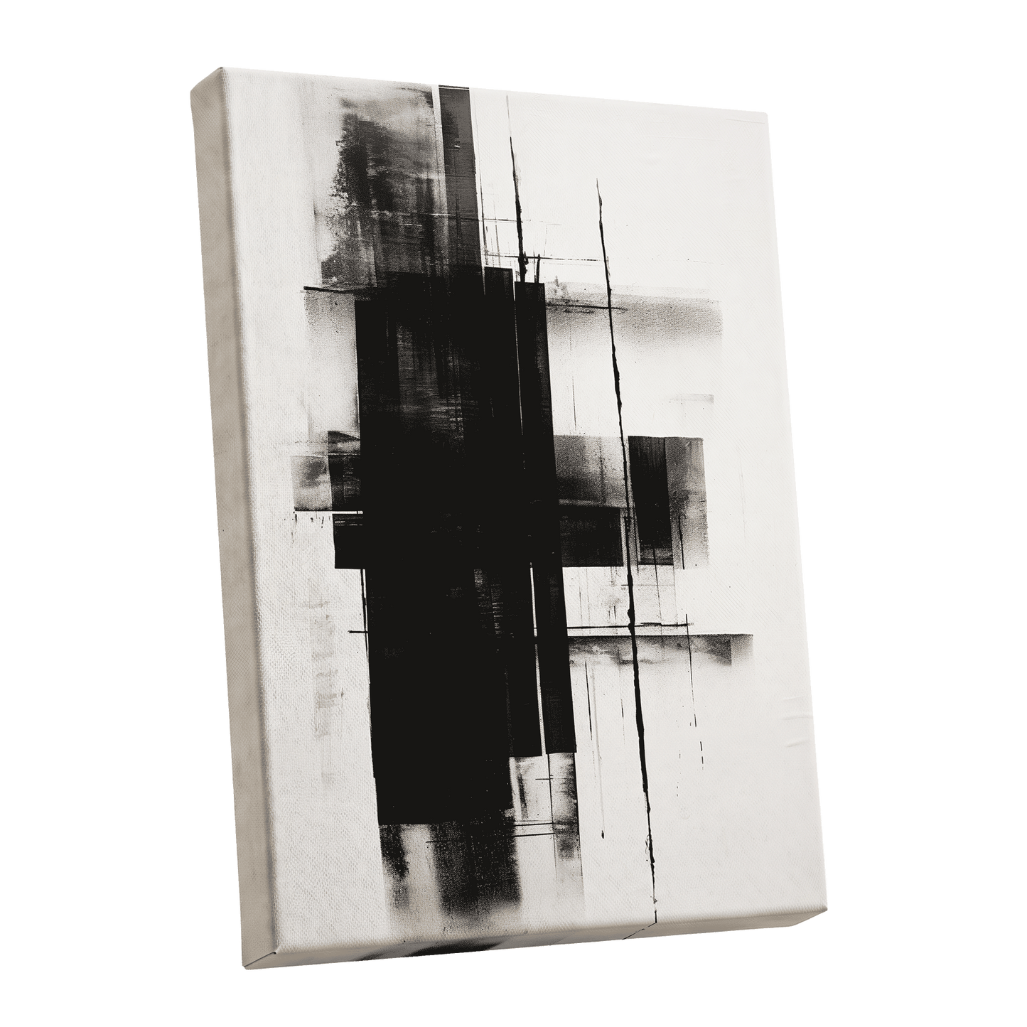 Obsidian Framework, black, white abstract wall art shown as a stretched canvas wall art
