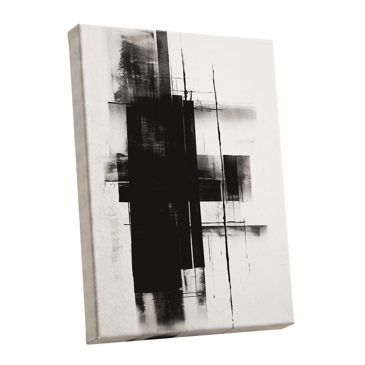 Obsidian Framework, black, white abstract wall art shown as a stretched canvas wall art