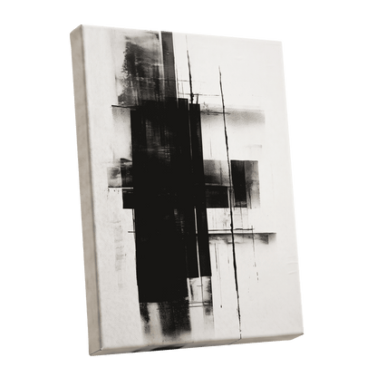 Obsidian Framework, black, white abstract wall art shown as a stretched canvas wall art