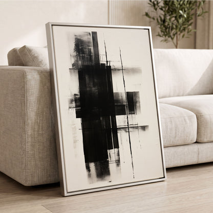 Obsidian Framework, black, white abstract wall art displayed in a styled interior, gallery view 2