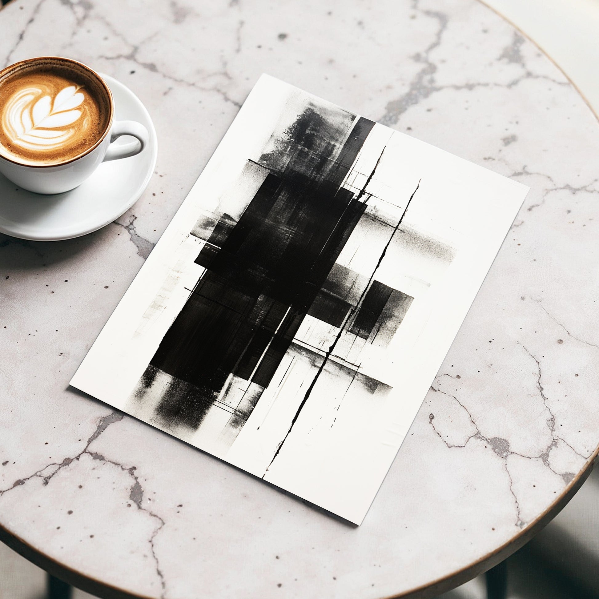 Obsidian Framework, black, white abstract wall art displayed in a styled interior, gallery view 3