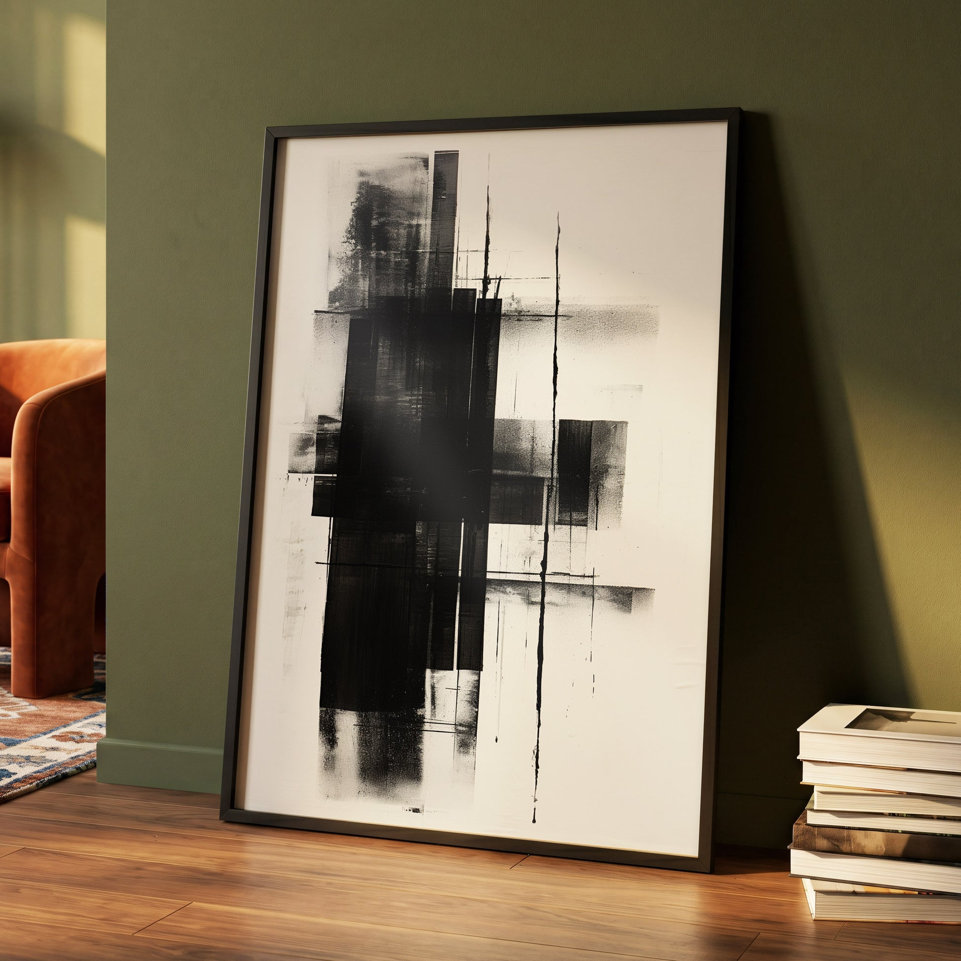 Obsidian Framework, black, white abstract wall art displayed in a styled interior, gallery view 4
