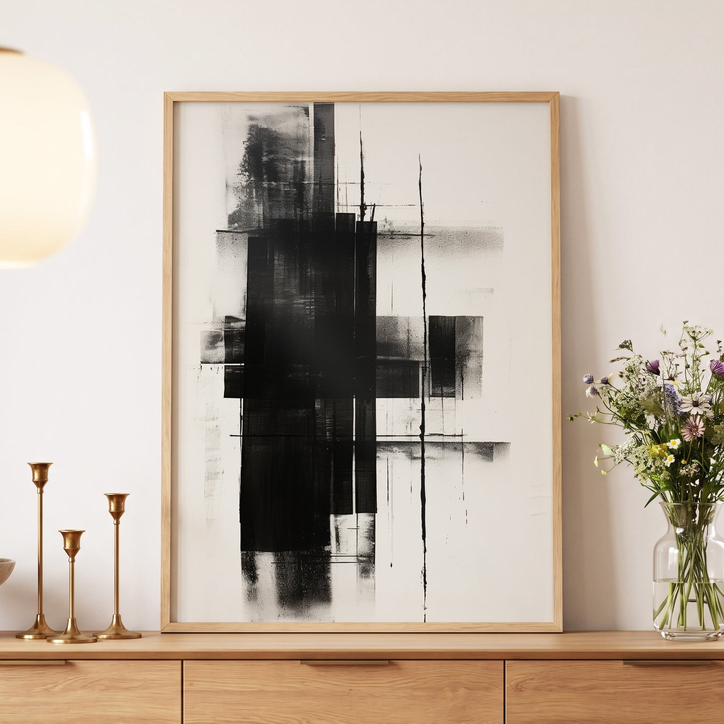 Obsidian Framework, black, white abstract wall art displayed in a styled interior, gallery view 5