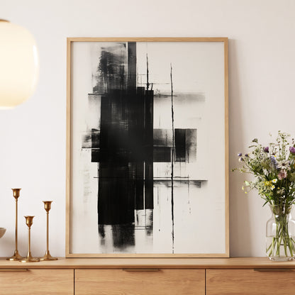 Obsidian Framework, black, white abstract wall art displayed in a styled interior, gallery view 5