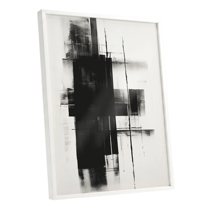 Obsidian Framework, black, white abstract wall art shown as a white framed poster wall art print
