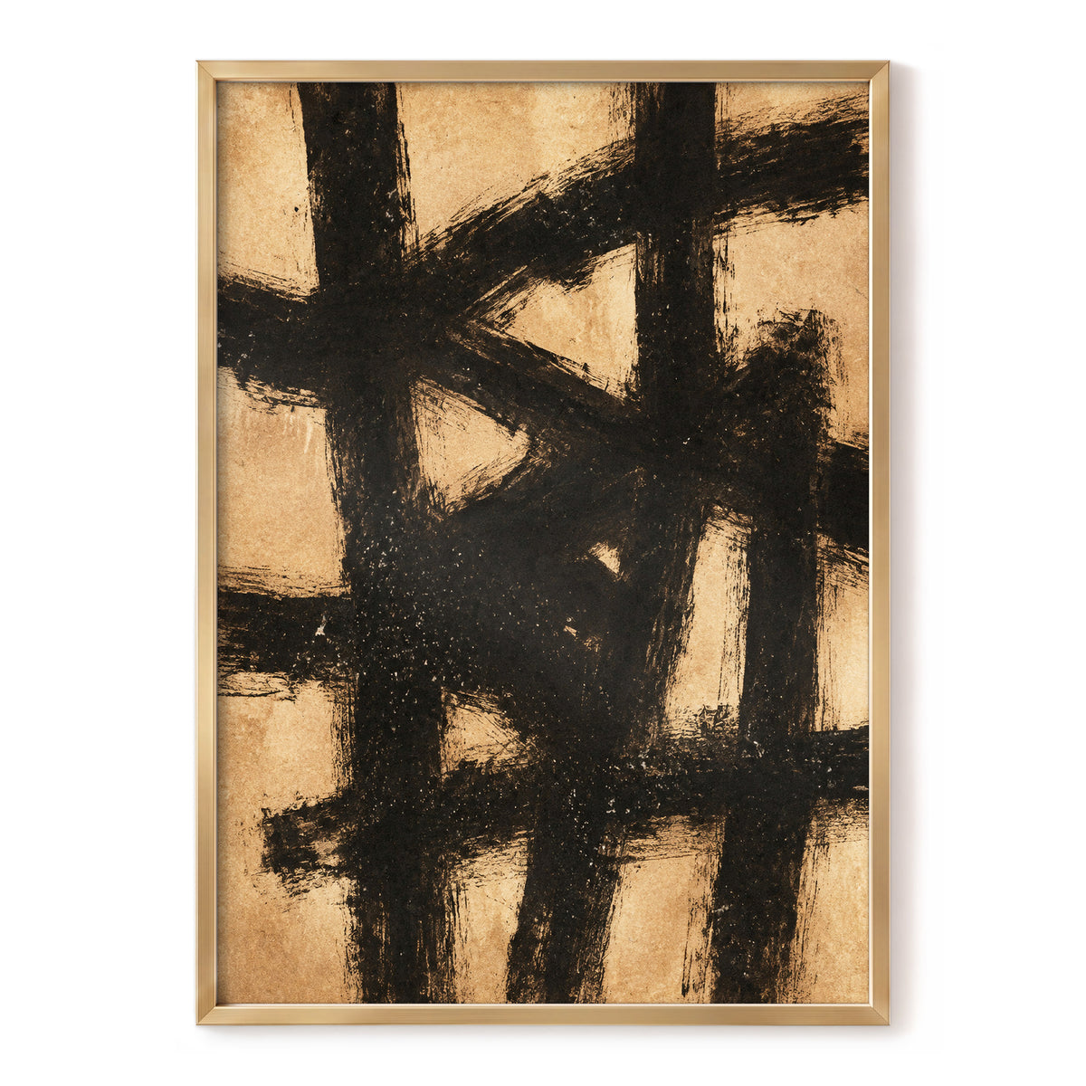 Ochre Crosscurrents, black, beige, brown abstract wall art, front artwork view