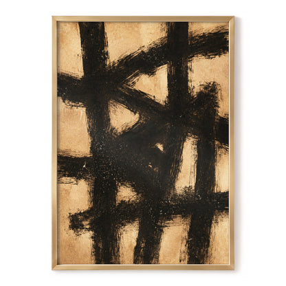 Ochre Crosscurrents, black, beige, brown abstract wall art, front artwork view