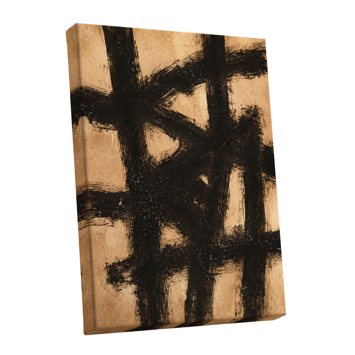 Ochre Crosscurrents, black, beige, brown abstract wall art shown as a stretched canvas wall art