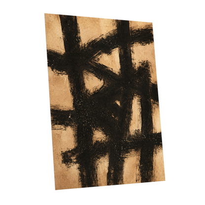 Ochre Crosscurrents, black, beige, brown abstract wall art shown as a unframed poster wall art print