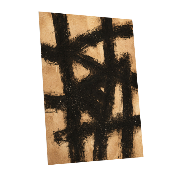 Ochre Crosscurrents, black, beige, brown abstract wall art shown as a unframed poster wall art print