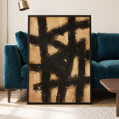 Ochre Crosscurrents, black, beige, brown abstract wall art displayed in a styled interior, gallery view 2