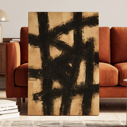 Ochre Crosscurrents, black, beige, brown abstract wall art displayed in a styled interior, gallery view 3