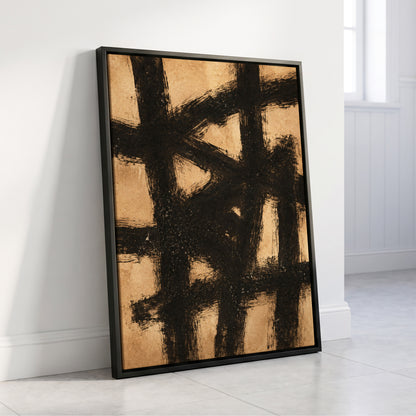 Ochre Crosscurrents, black, beige, brown abstract wall art displayed in a styled interior, gallery view 4