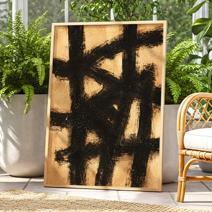 Ochre Crosscurrents, black, beige, brown abstract wall art displayed in a styled interior, gallery view 6
