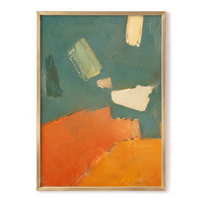 Ochre Drift, green, orange, yellow abstract wall art, front artwork view