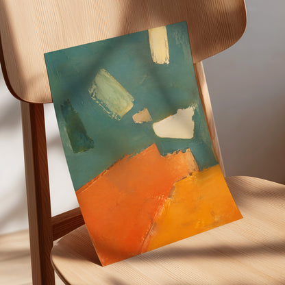Ochre Drift, green, orange, yellow abstract wall art displayed in a styled interior, gallery view 5