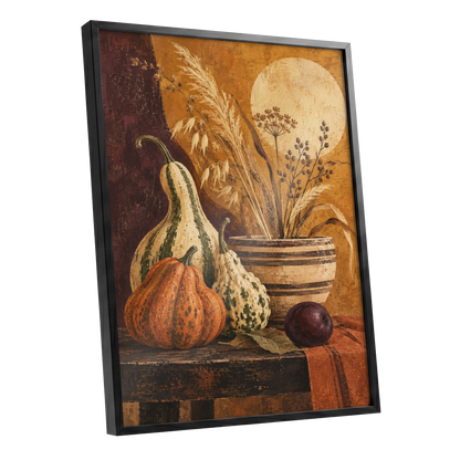 Ochre Harvest, orange, beige, brown nature wall art shown as a black framed poster wall art print