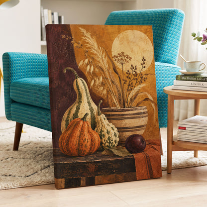 Ochre Harvest, orange, beige, brown nature wall art displayed in a styled interior, gallery view 3