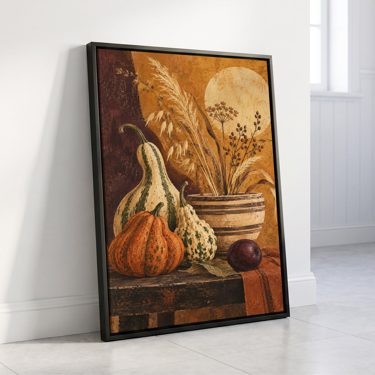 Ochre Harvest, orange, beige, brown nature wall art displayed in a styled interior, gallery view 4
