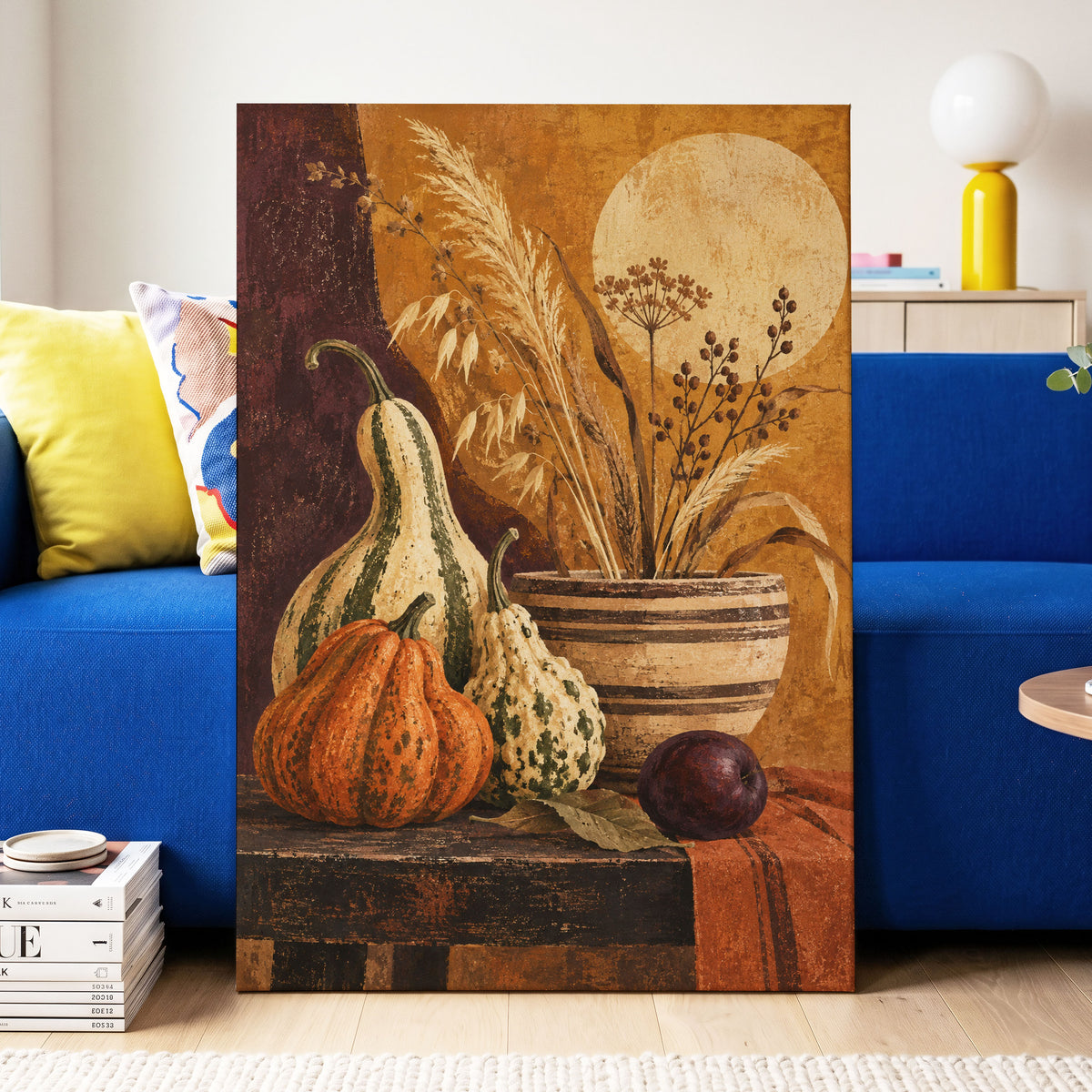 Ochre Harvest, orange, beige, brown nature wall art displayed in a styled interior, gallery view 7