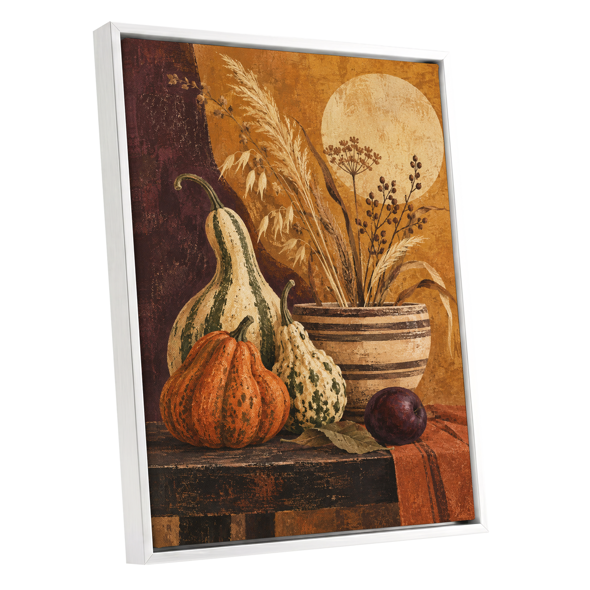 Ochre Harvest, orange, beige, brown nature wall art shown as a white framed canvas wall art