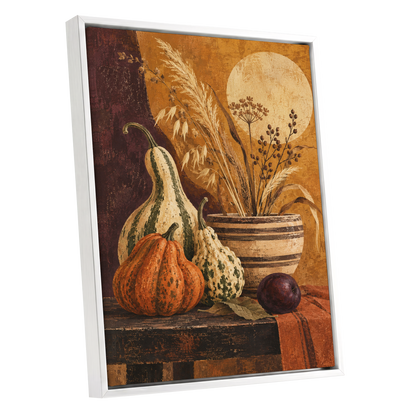 Ochre Harvest, orange, beige, brown nature wall art shown as a white framed canvas wall art