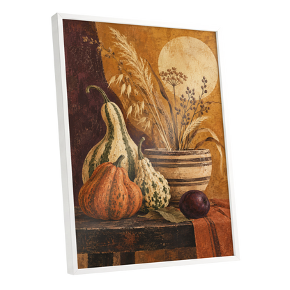 Ochre Harvest, orange, beige, brown nature wall art shown as a white framed poster wall art print