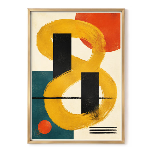 Ochre Loop Geometry, gold, black, beige abstract wall art, front artwork view