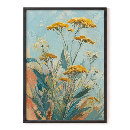 Ochre Meadow, blue, green, yellow floral wall art, front artwork view