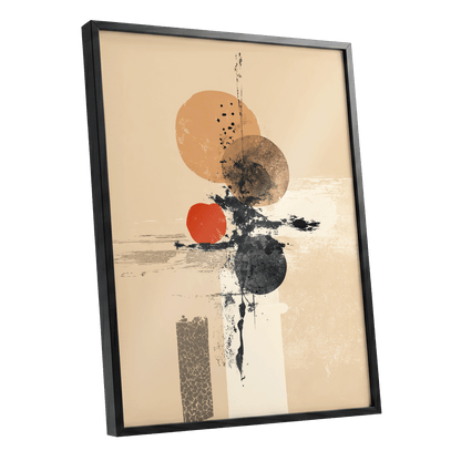 Ochre Orbit Study, beige, brown, black abstract wall art shown as a black framed poster wall art print