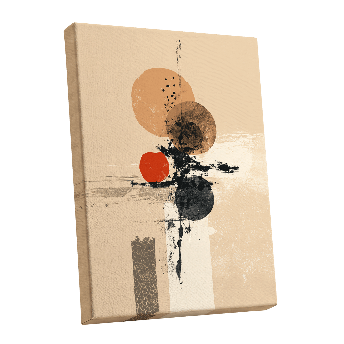 Ochre Orbit Study, beige, brown, black abstract wall art shown as a stretched canvas wall art