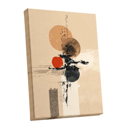 Ochre Orbit Study, beige, brown, black abstract wall art shown as a stretched canvas wall art