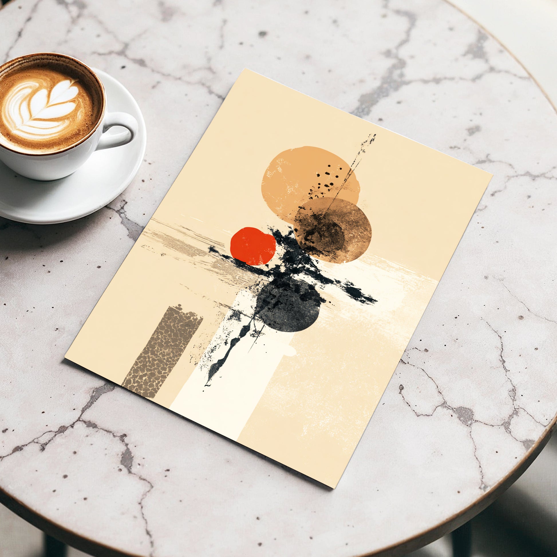Ochre Orbit Study, beige, brown, black abstract wall art displayed in a styled interior, gallery view 3