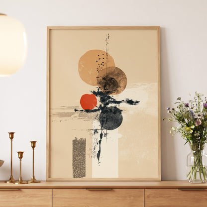 Ochre Orbit Study, beige, brown, black abstract wall art displayed in a styled interior, gallery view 5