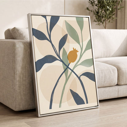 Ochre Orchard, beige, blue, green nature wall art displayed in a styled interior, gallery view 2