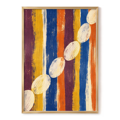 Ochre Oval Rhythm, blue, yellow, orange abstract wall art, front artwork view