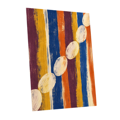 Ochre Oval Rhythm, blue, yellow, orange abstract wall art shown as a unframed poster wall art print