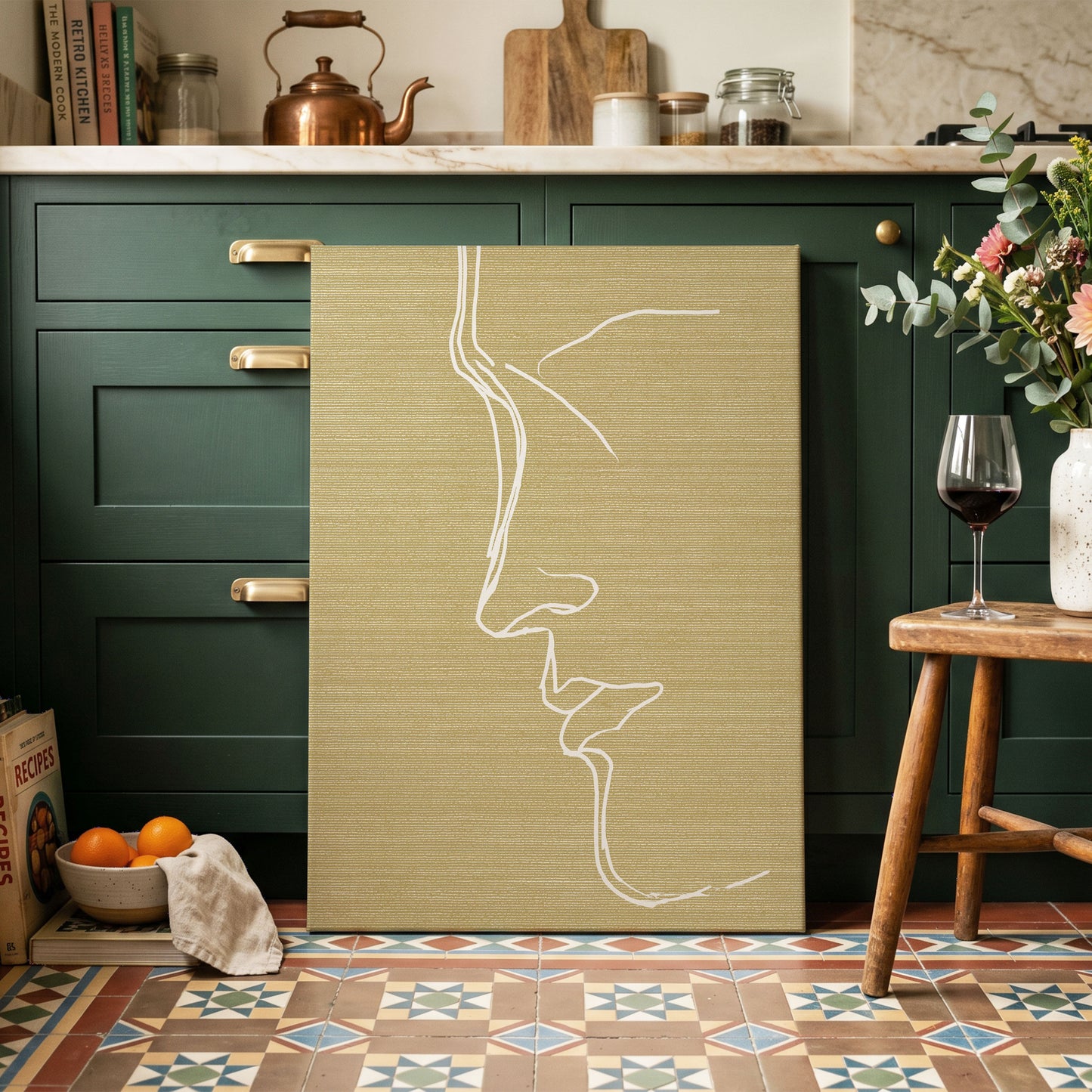 Ochre Profile Line – canvas wall art in a styled interior, gallery view 1