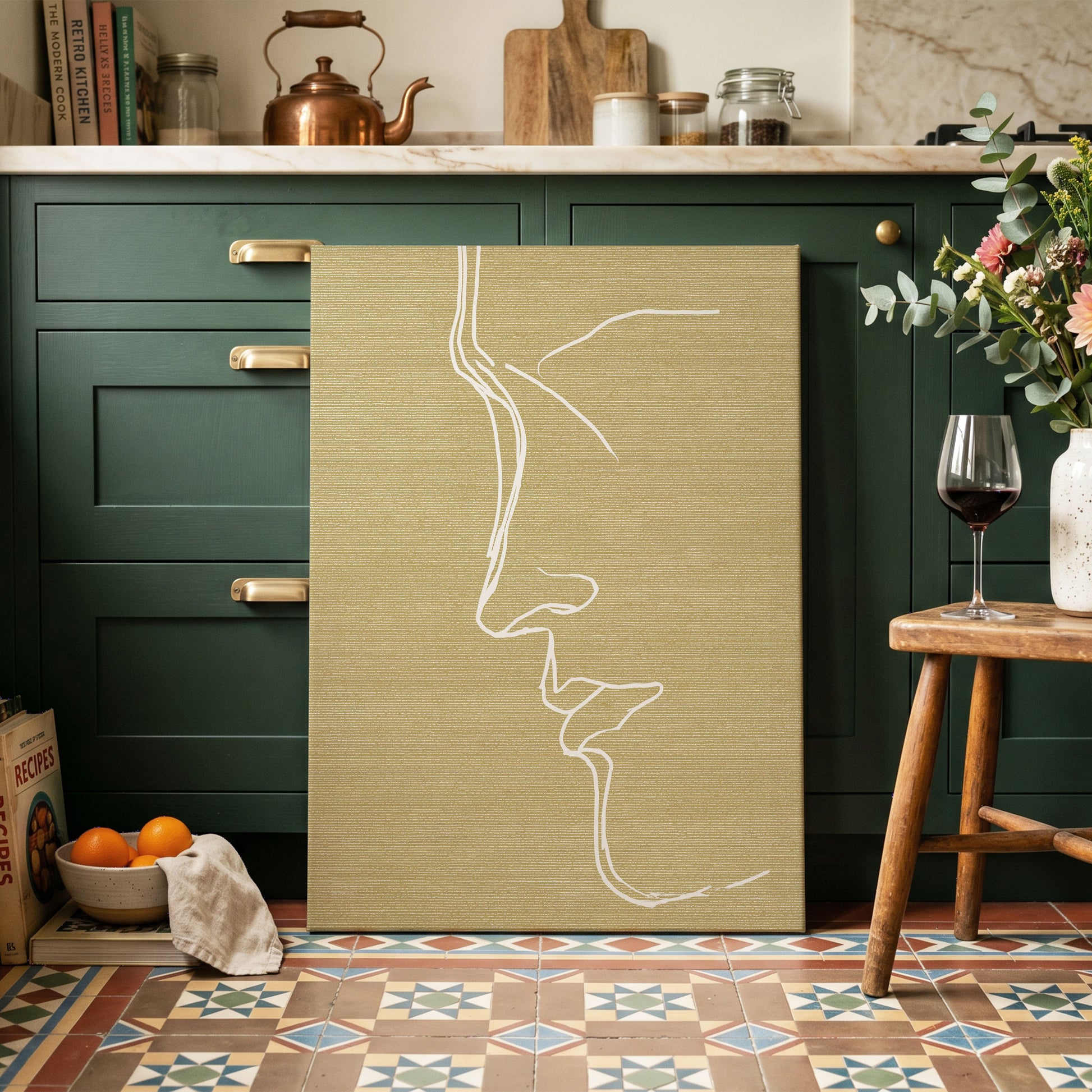 Ochre Profile Line – canvas wall art in a styled interior, gallery view 1