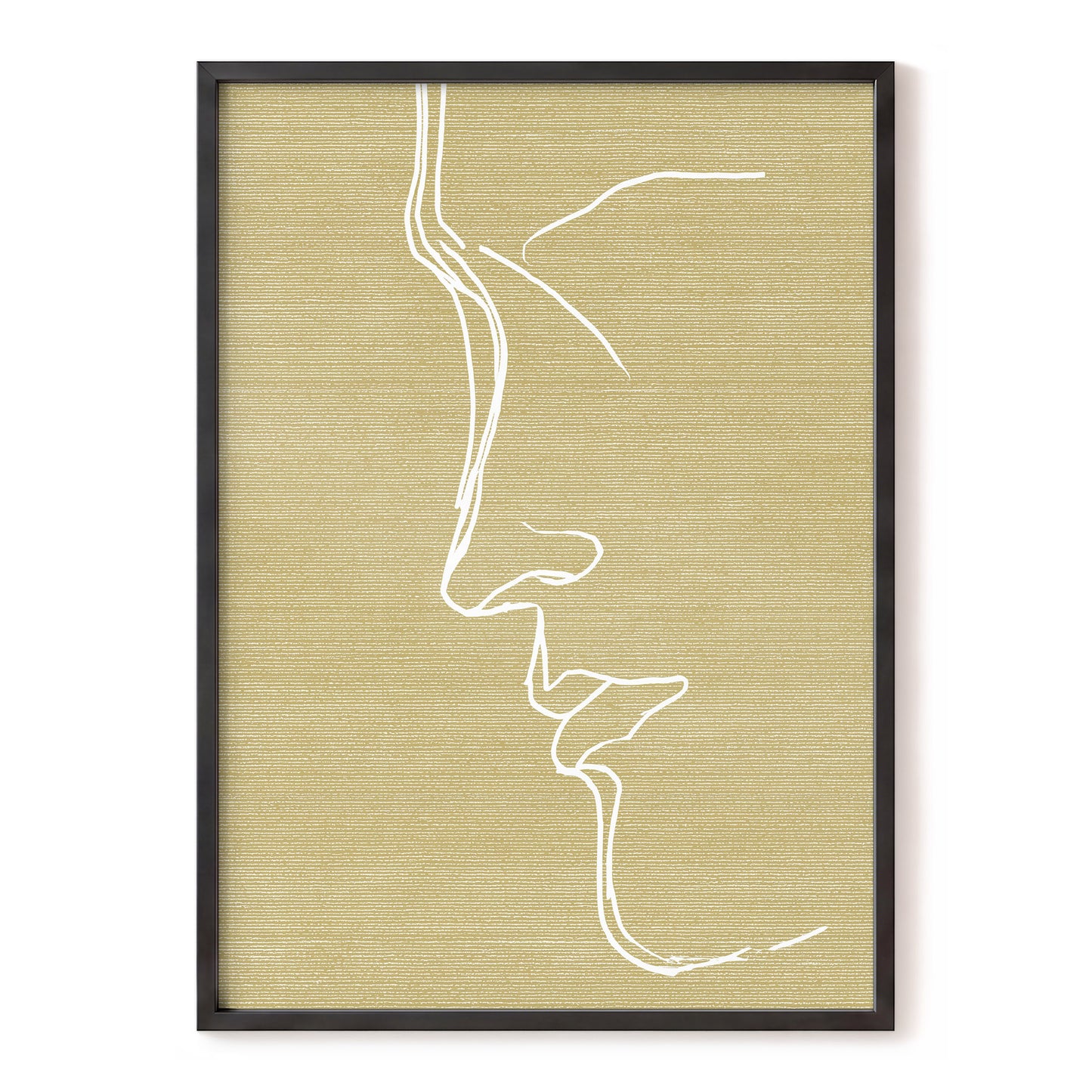 Ochre Profile Line – gold, yellow, white minimalist wall art, front view