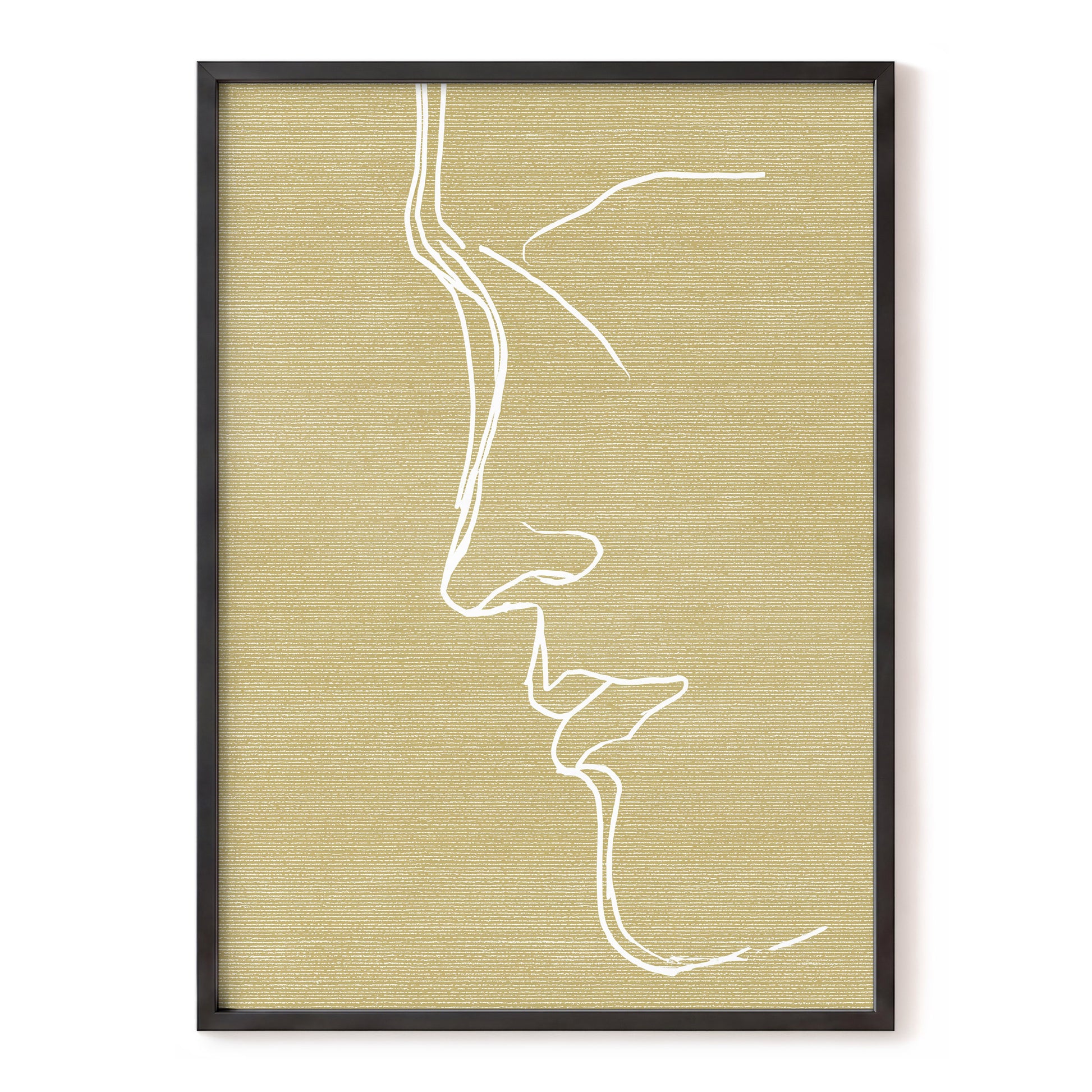 Ochre Profile Line – gold, yellow, white minimalist wall art, front view
