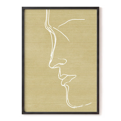 Ochre Profile Line – gold, yellow, white minimalist wall art, front view