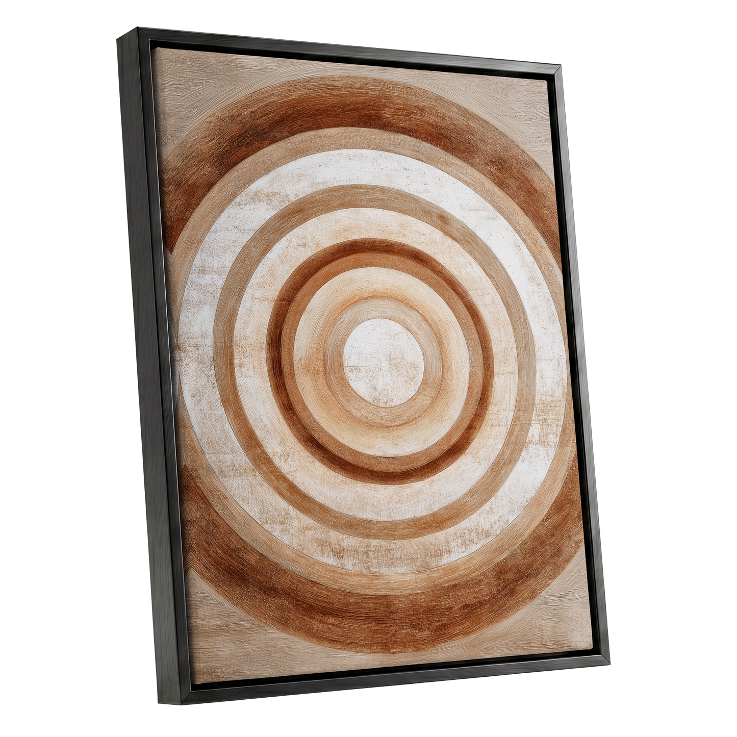 Ochre Radius, brown, beige, white minimalist wall art shown as a black framed canvas wall art