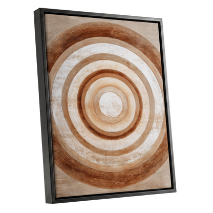Ochre Radius, brown, beige, white minimalist wall art shown as a black framed canvas wall art